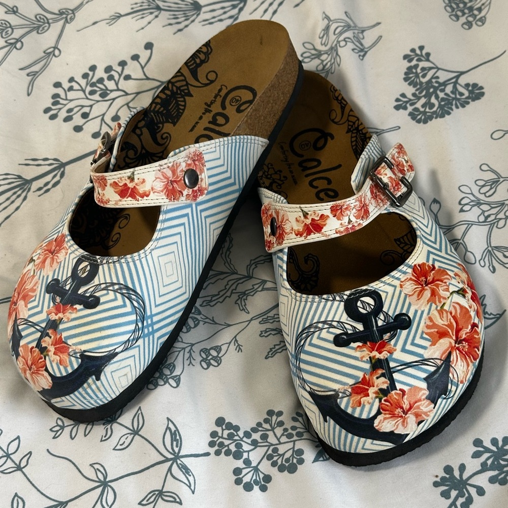 Nautical Floral Patterned Clogs